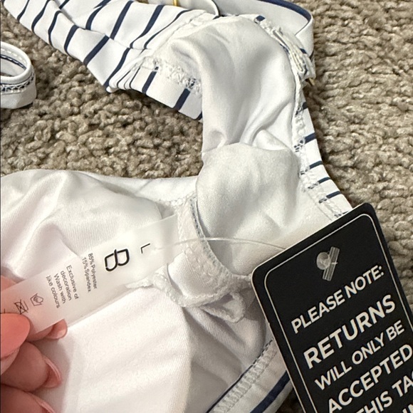 Striped White & Navy Two-Piece Women's Bikini Set - Picture 4 of 4